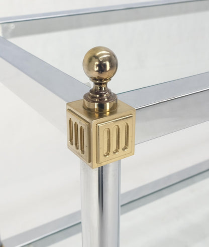 EstablishedLines Two Tier Italian Glass Shelve Chrome 7 Brass 60" Console Sofa Table Finials MINT
