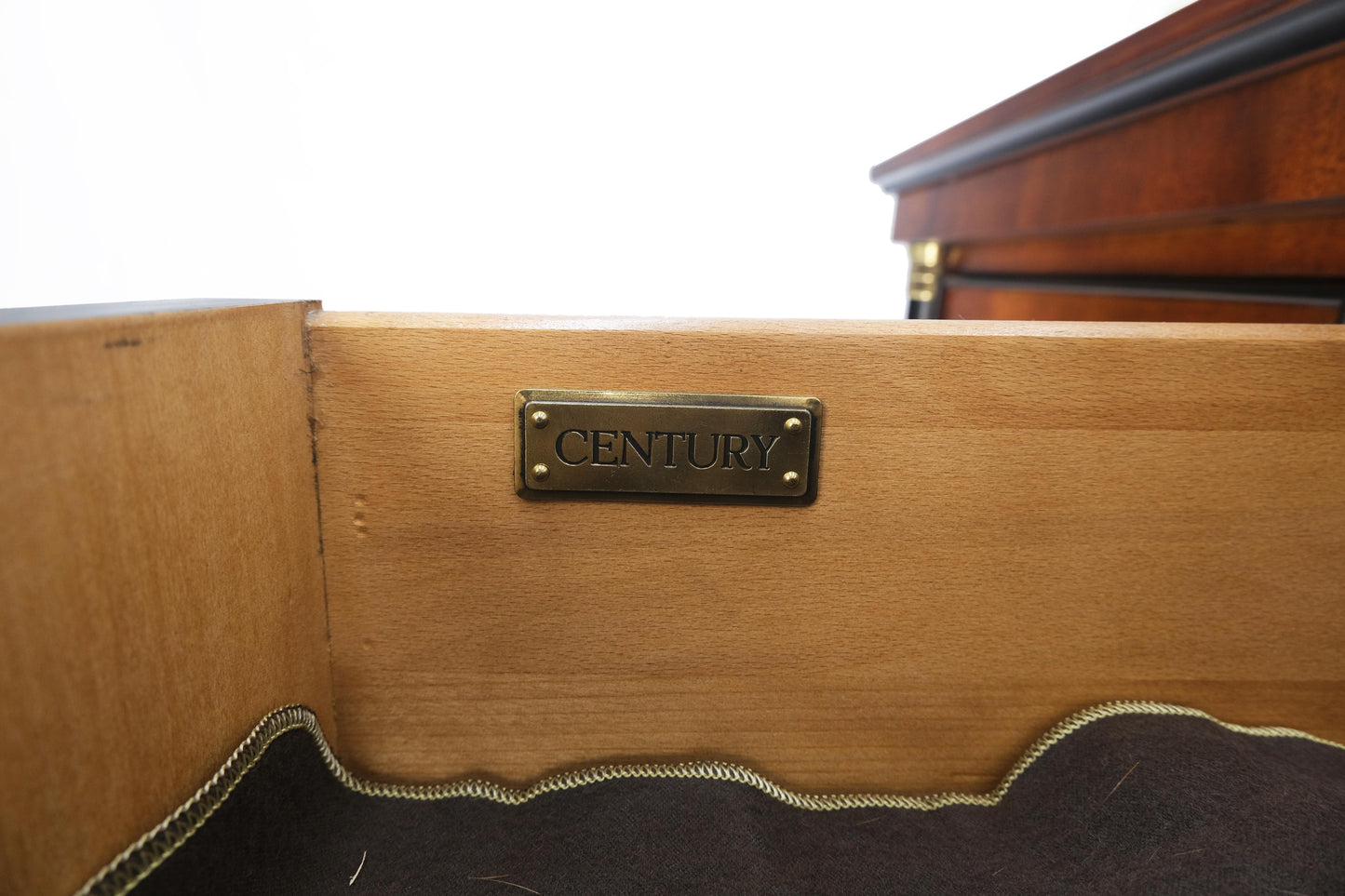 EstablishedLines Flame Mahogany Ebonized Columns Bronze Mount Brass Ring Pulls Hardware Sideboard