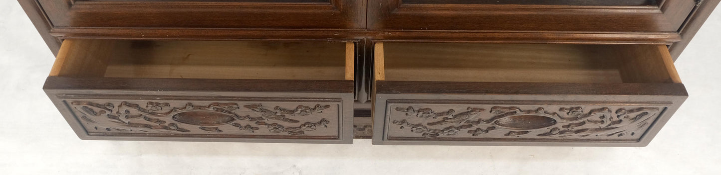 EstablishedLines 4 Doors Carved Teak 5 Shelves 2 Bottom Drawers 72" Tall Curio Cabinet Showcase