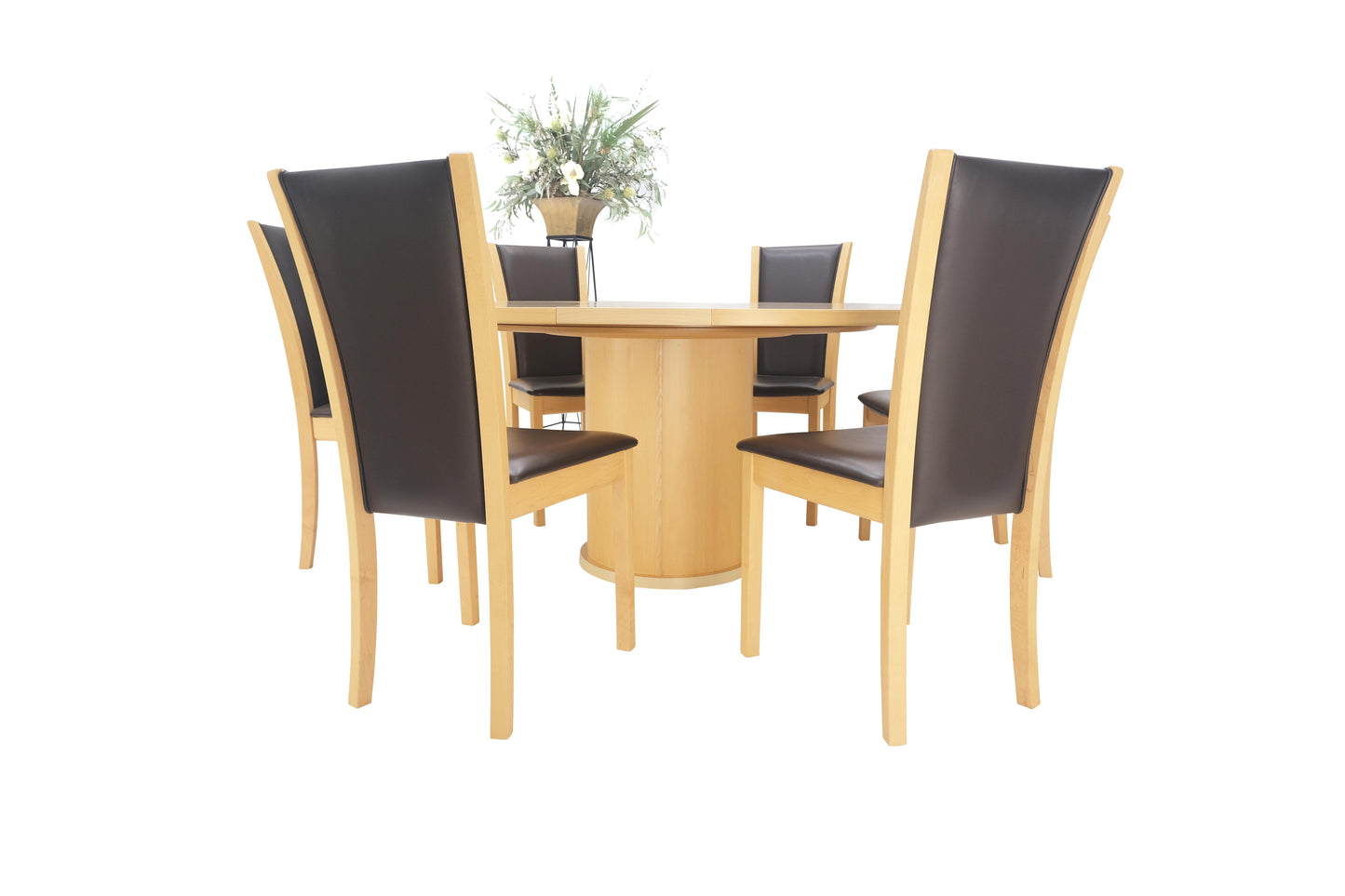 Rare Blond Maple Round Expandable Dining Table 6 Chairs Set Set Denmark MINT!