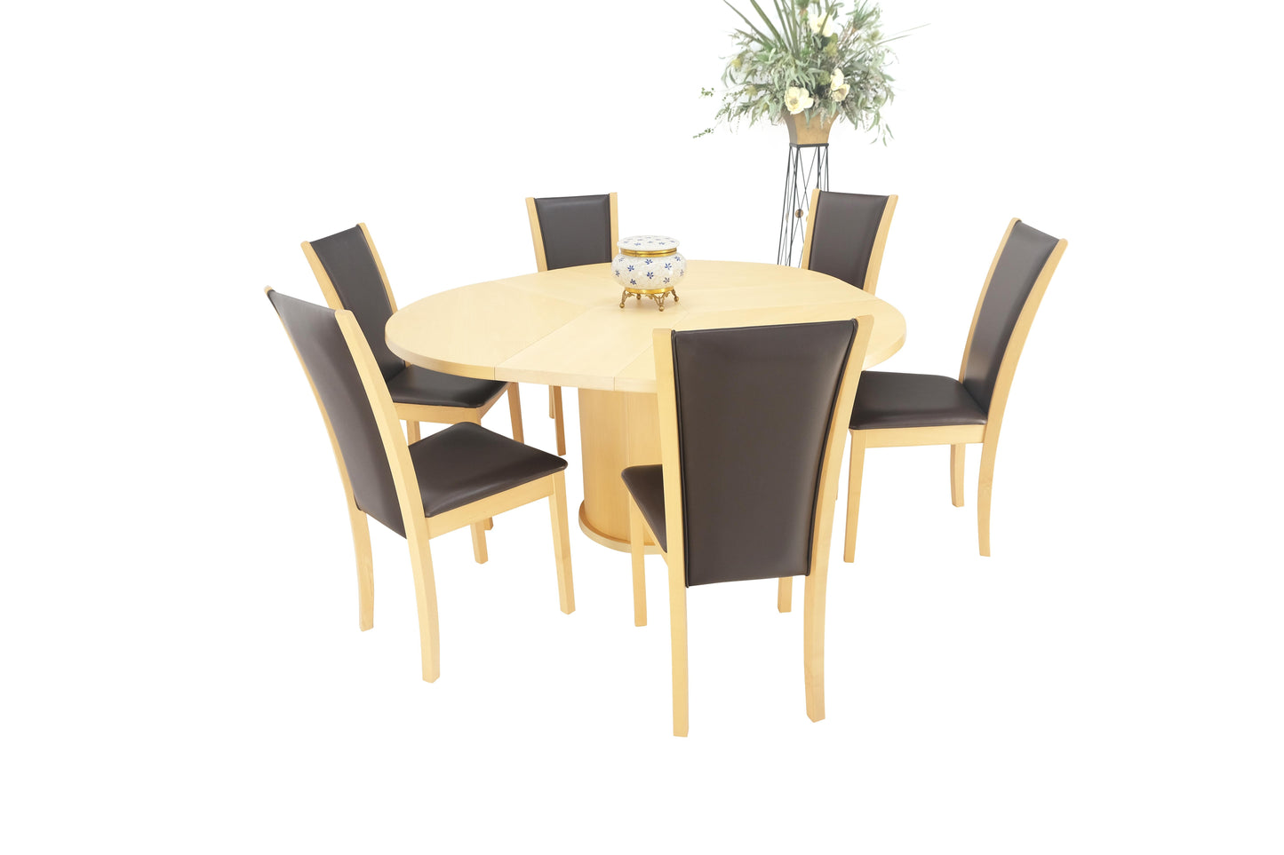 Rare Blond Maple Round Expandable Dining Table 6 Chairs Set Set Denmark MINT!