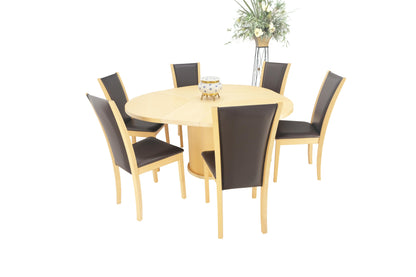 Rare Blond Maple Round Expandable Dining Table 6 Chairs Set Set Denmark MINT!