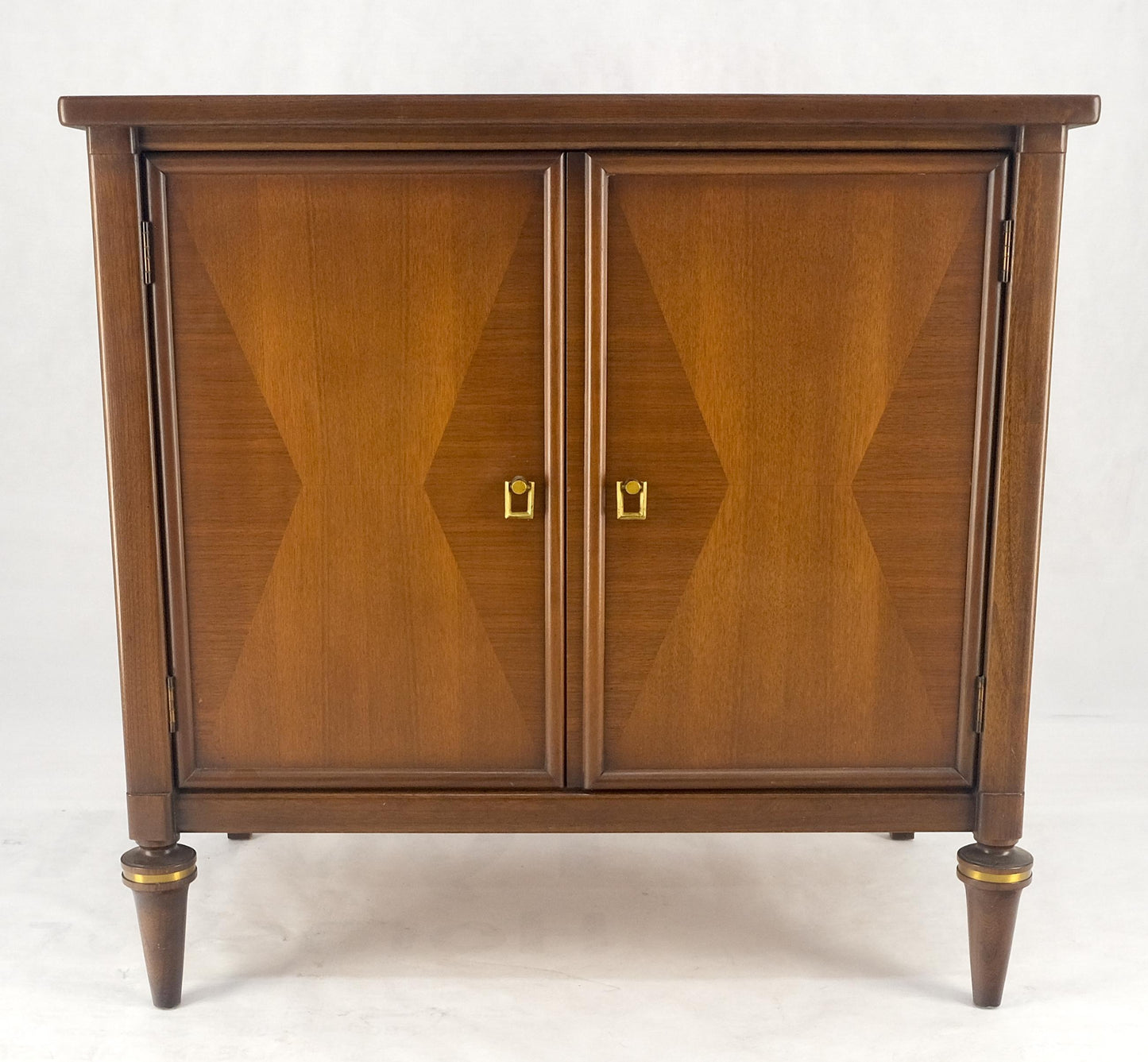EstablishedLines Turned Legs Two Doors Fitted Drawers Diamond Inlay Brass Hardware Bachelor Chest