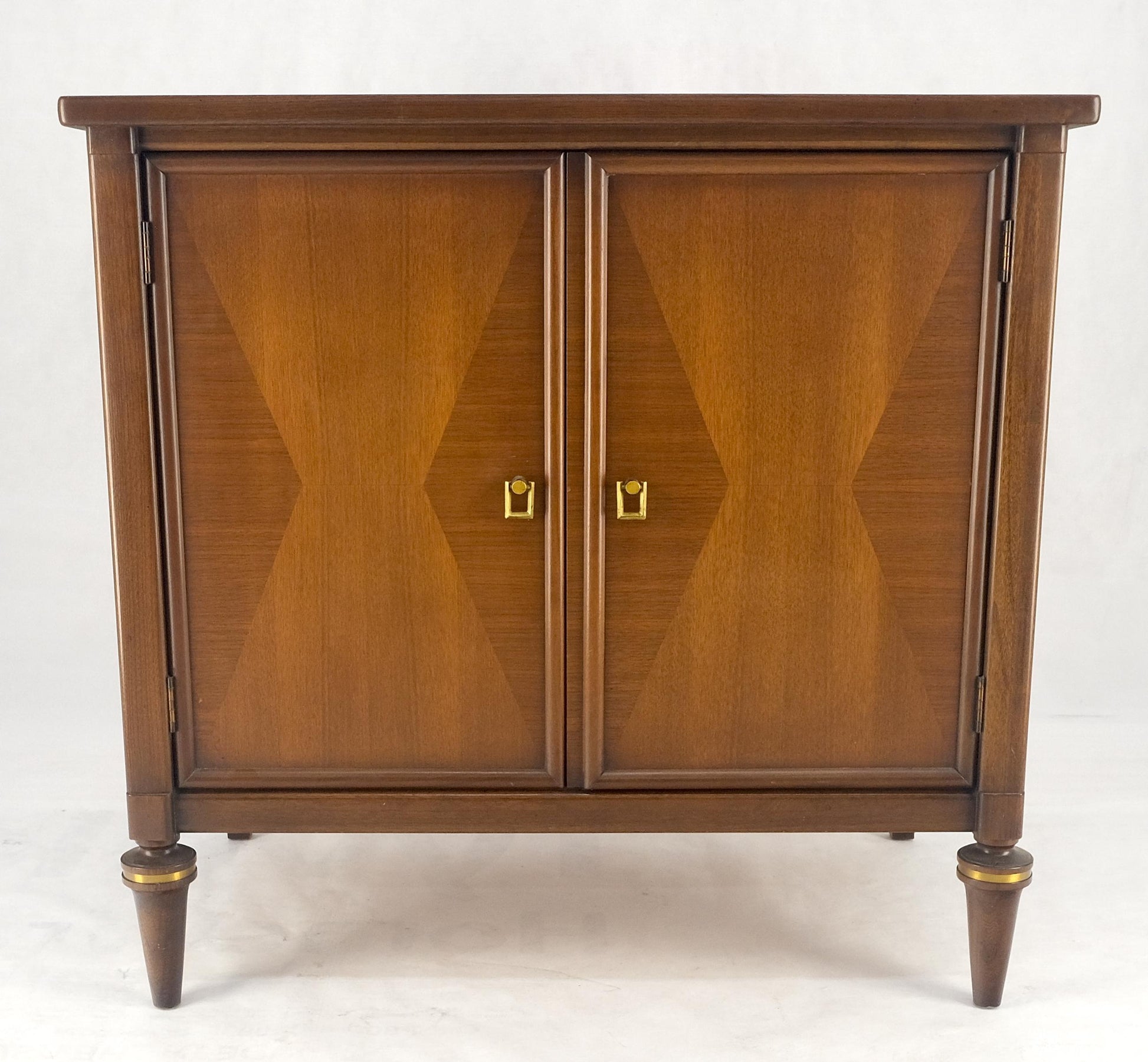 EstablishedLines Turned Legs Two Doors Fitted Drawers Diamond Inlay Brass Hardware Bachelor Chest