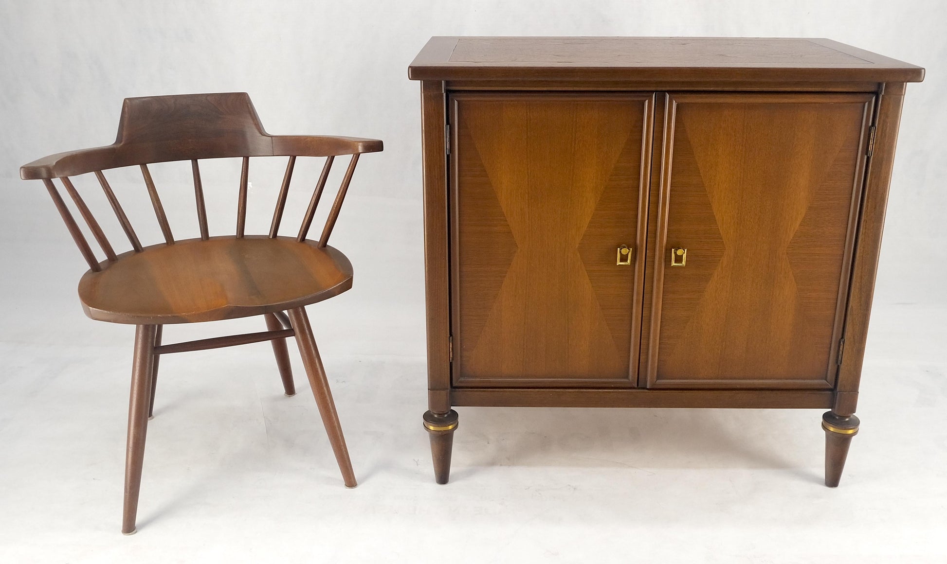 EstablishedLines Turned Legs Two Doors Fitted Drawers Diamond Inlay Brass Hardware Bachelor Chest