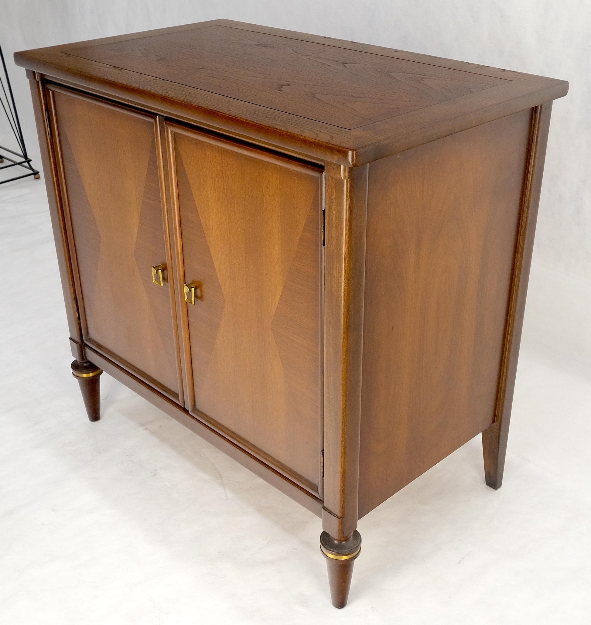EstablishedLines Turned Legs Two Doors Fitted Drawers Diamond Inlay Brass Hardware Bachelor Chest