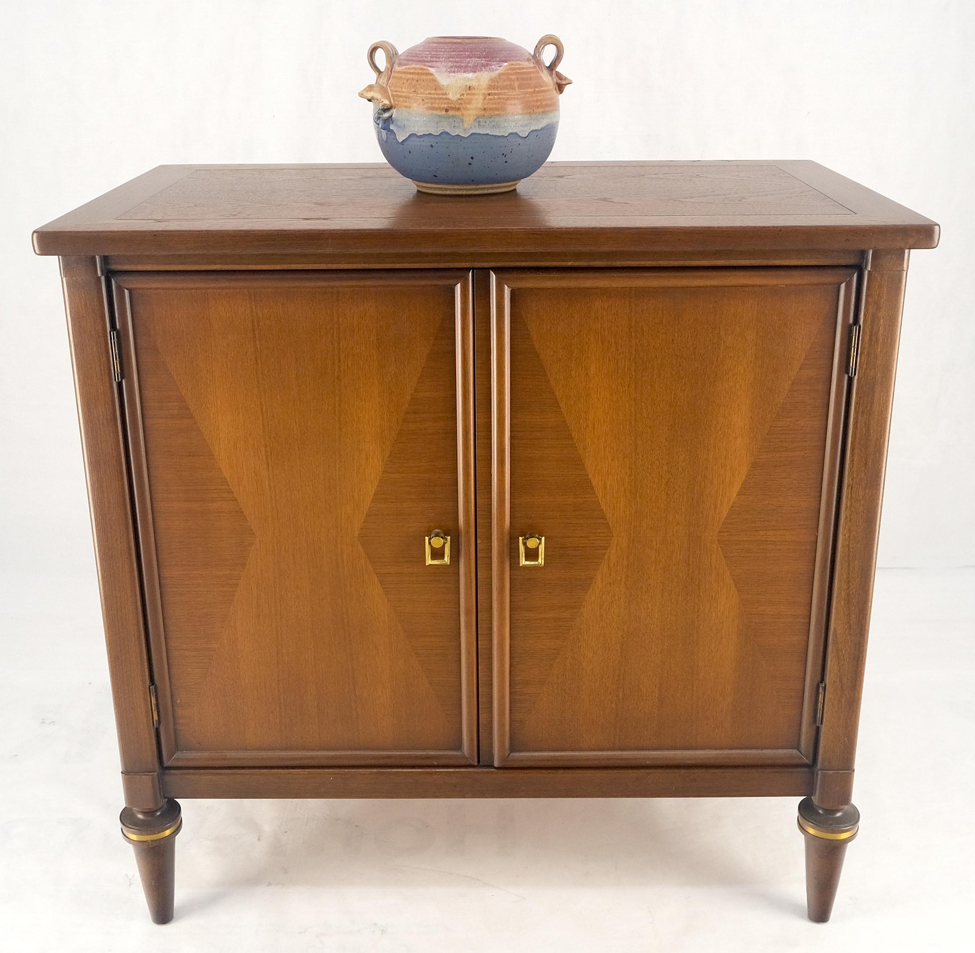 EstablishedLines Turned Legs Two Doors Fitted Drawers Diamond Inlay Brass Hardware Bachelor Chest