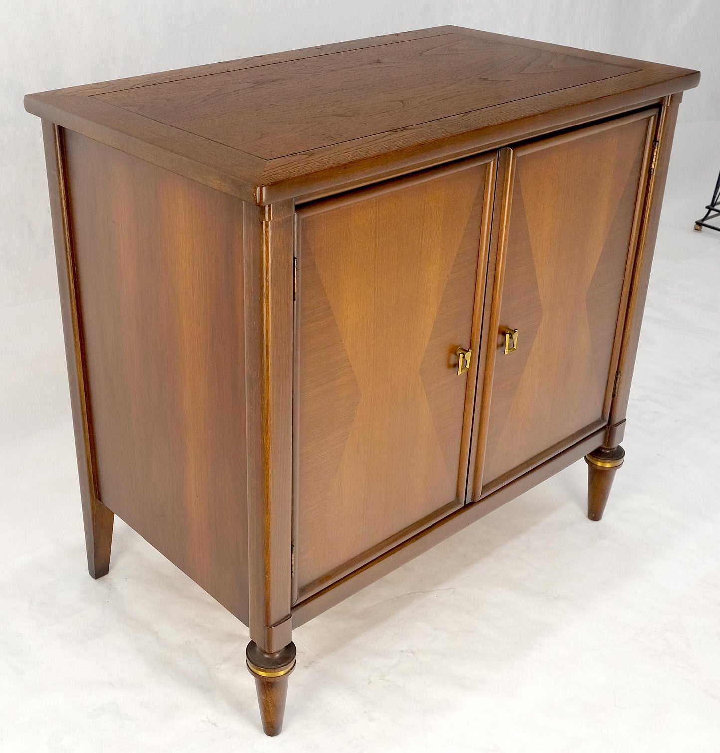 EstablishedLines Turned Legs Two Doors Fitted Drawers Diamond Inlay Brass Hardware Bachelor Chest
