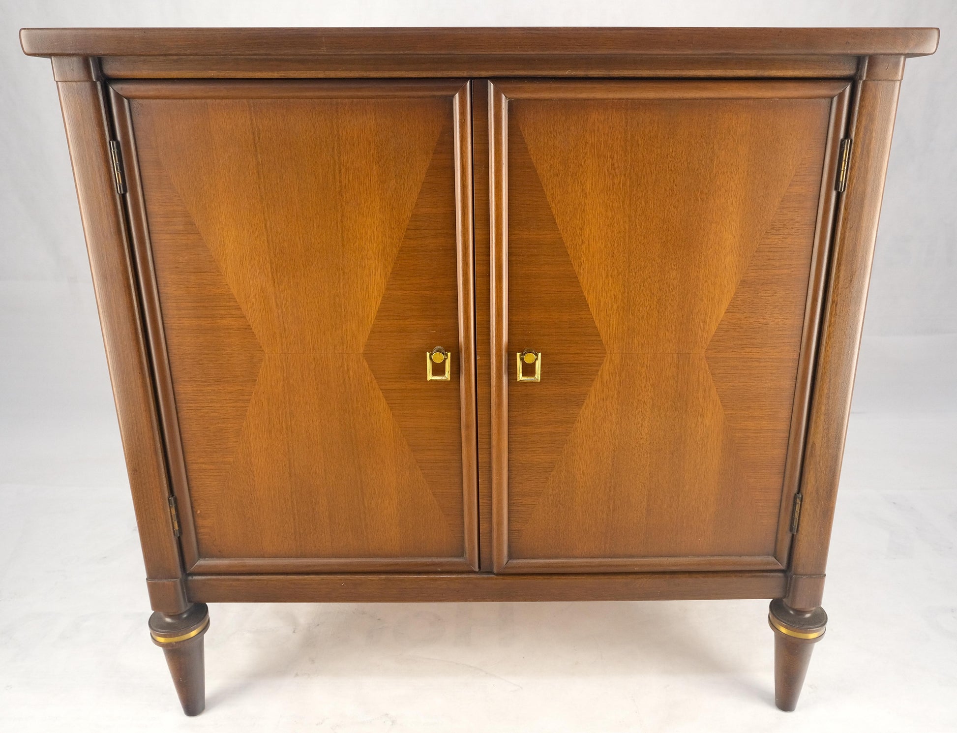 EstablishedLines Turned Legs Two Doors Fitted Drawers Diamond Inlay Brass Hardware Bachelor Chest