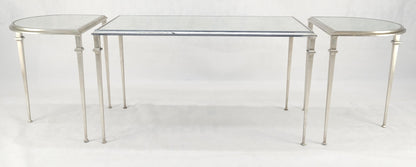 EstablishedLines Heavy Silver Gilt Steel Mirrored Top Racetrack Shape 3 Pieces Coffee End Tables