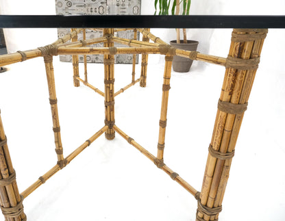Large Glass Top Bamboo & Leather Straps Frame Dining Conference Table by McGuire