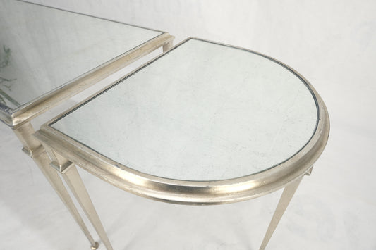 EstablishedLines Heavy Silver Gilt Steel Mirrored Top Racetrack Shape 3 Pieces Coffee End Tables