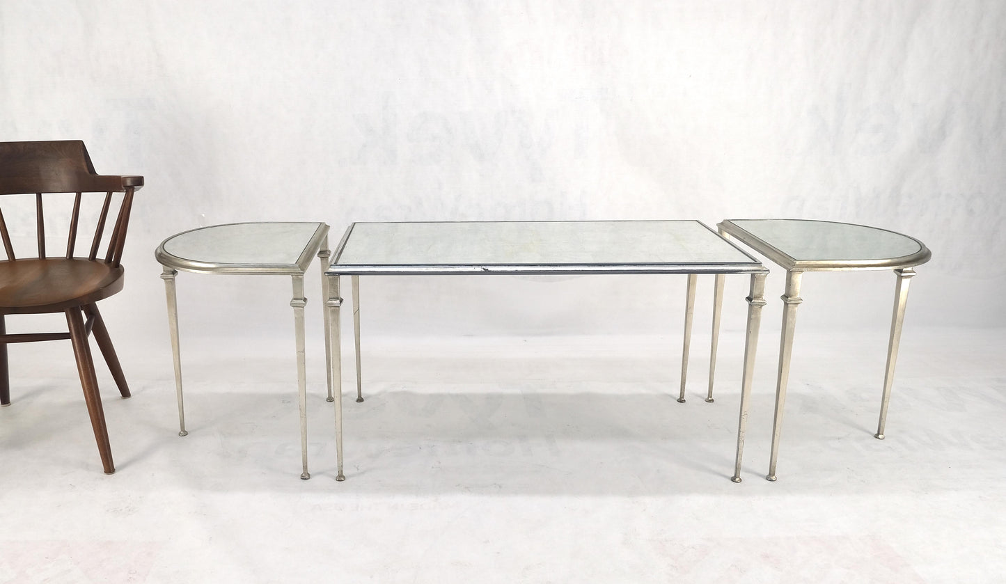 EstablishedLines Heavy Silver Gilt Steel Mirrored Top Racetrack Shape 3 Pieces Coffee End Tables