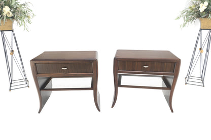 EstablishedLines Pair Century Walnut Waterfall Brand New Old Stock Two Tier Night Tables Stands