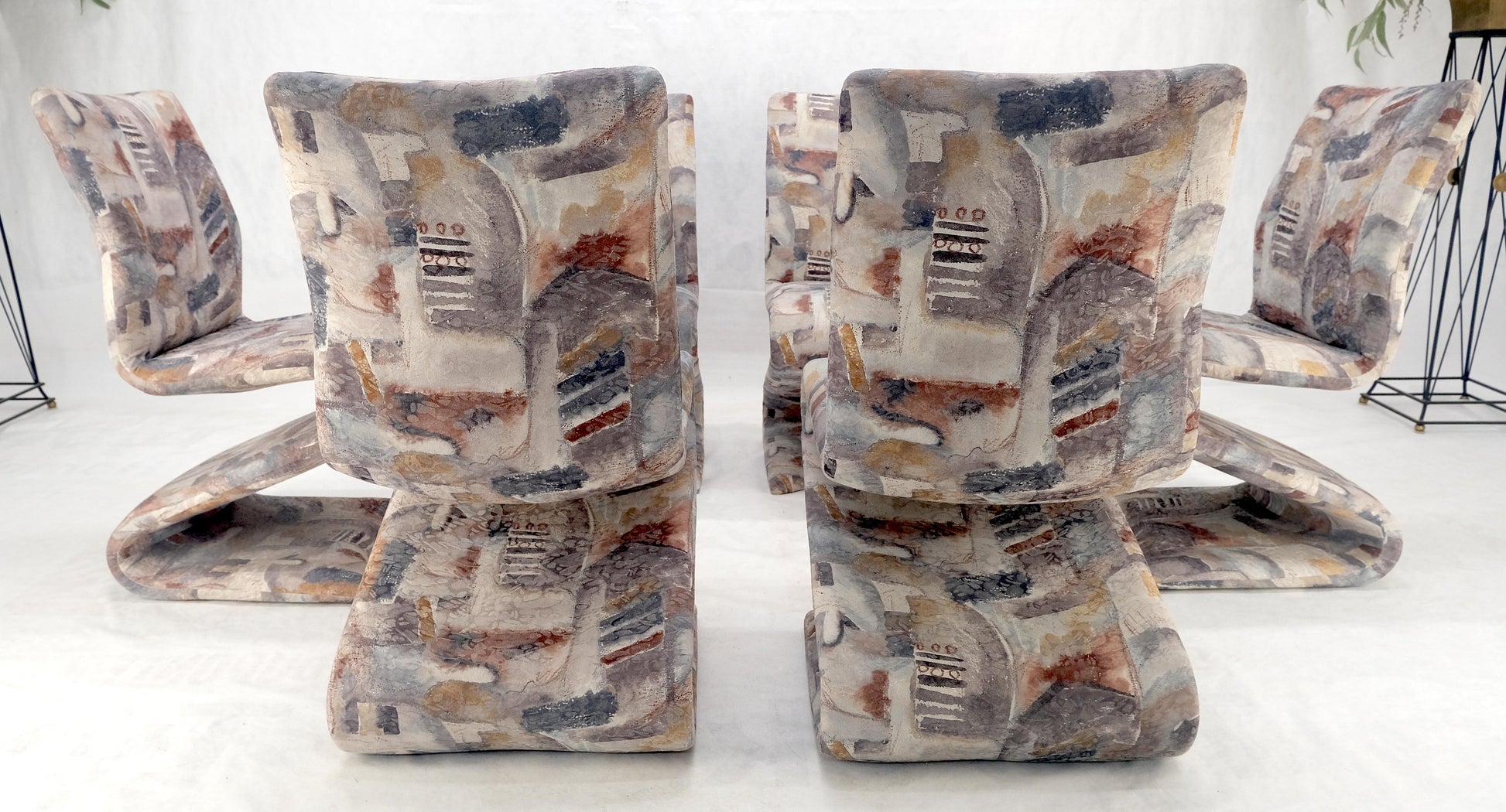 EstablishedLines Set of 6 S Shape Curved Abstract Upholstery Baughman Style Dining Chairs MINT