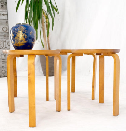 EstablishedLines Set of 4 Alvar Aalto Round Birch Bent Leg Nesting Tables c.1950s Made in Sweden