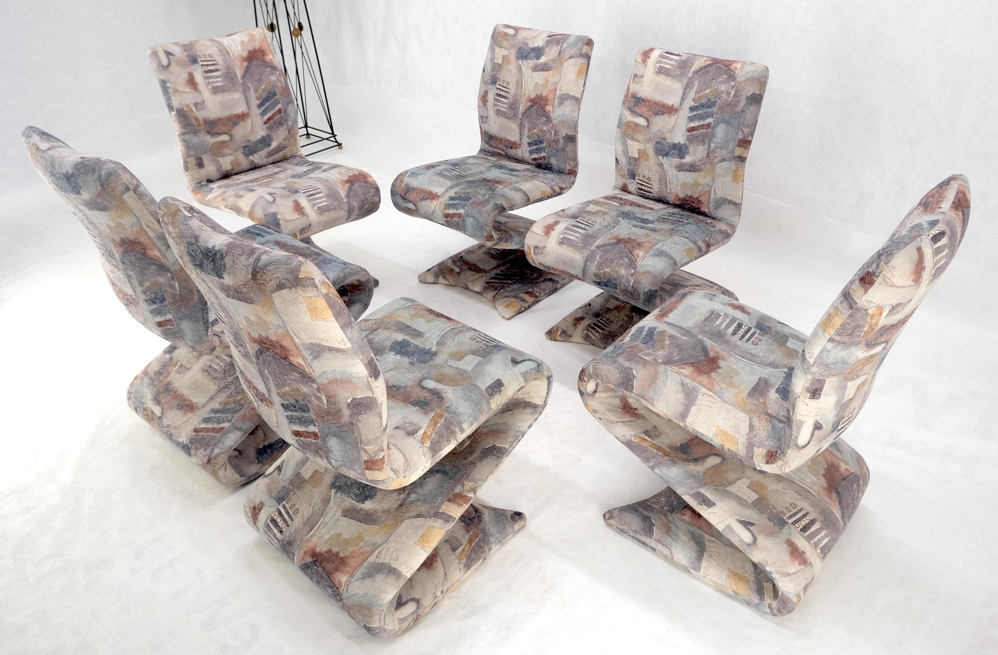 EstablishedLines Set of 6 S Shape Curved Abstract Upholstery Baughman Style Dining Chairs MINT