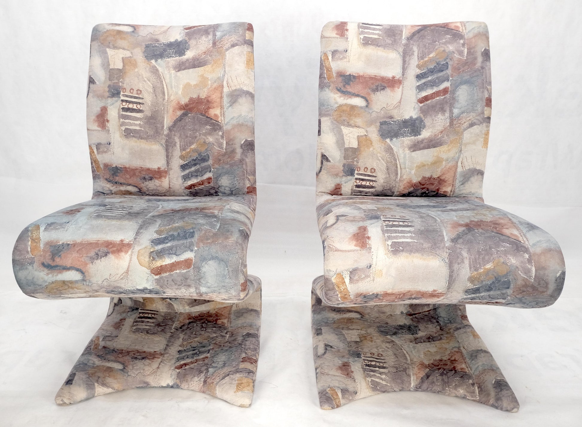 EstablishedLines Set of 6 S Shape Curved Abstract Upholstery Baughman Style Dining Chairs MINT