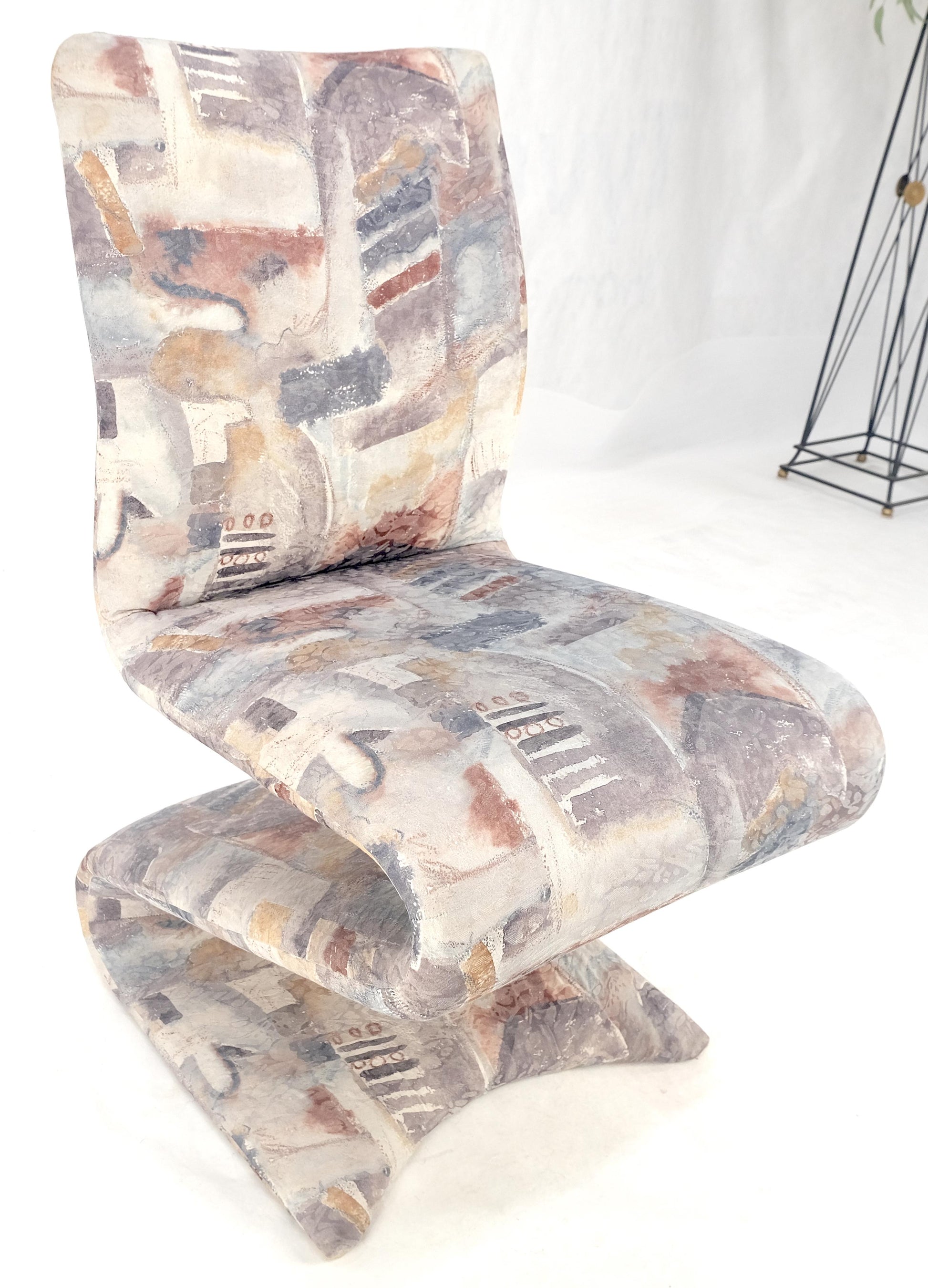 EstablishedLines Set of 6 S Shape Curved Abstract Upholstery Baughman Style Dining Chairs MINT