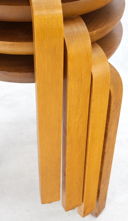 EstablishedLines Set of 4 Alvar Aalto Round Birch Bent Leg Nesting Tables c.1950s Made in Sweden