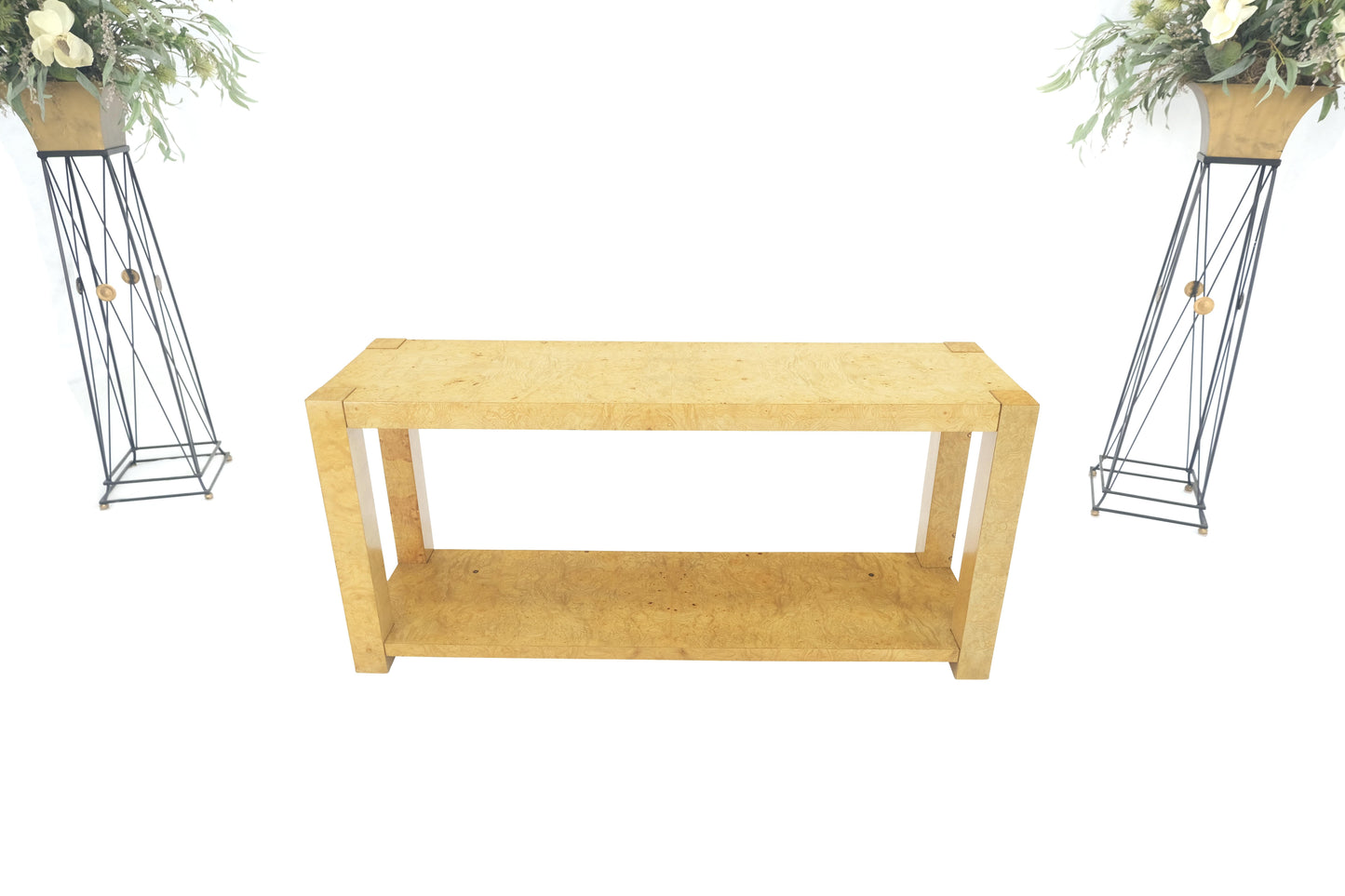 EstablishedLines Mid Century Burl Wood Two Tier long Rectangle Console Sofa Hall Table MINT!