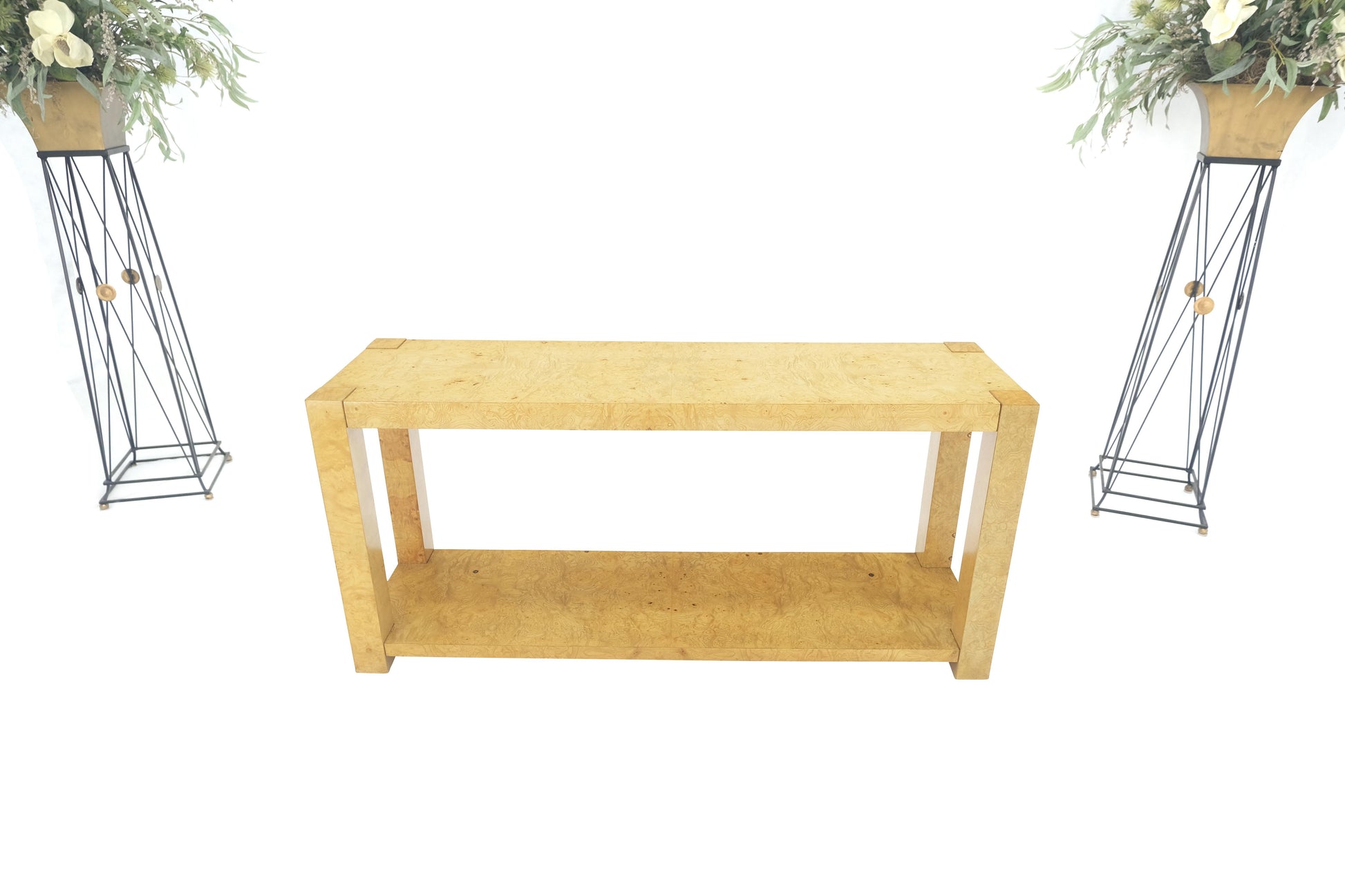 EstablishedLines Mid Century Burl Wood Two Tier long Rectangle Console Sofa Hall Table MINT!