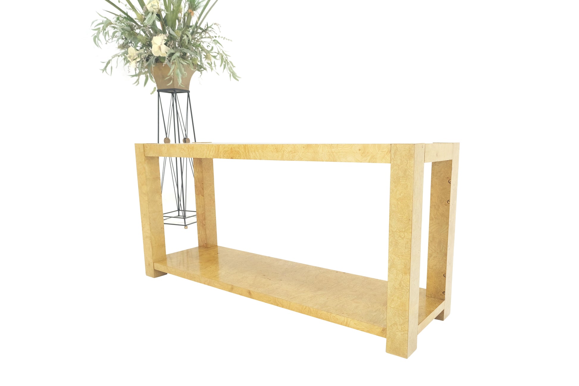 EstablishedLines Mid Century Burl Wood Two Tier long Rectangle Console Sofa Hall Table MINT!
