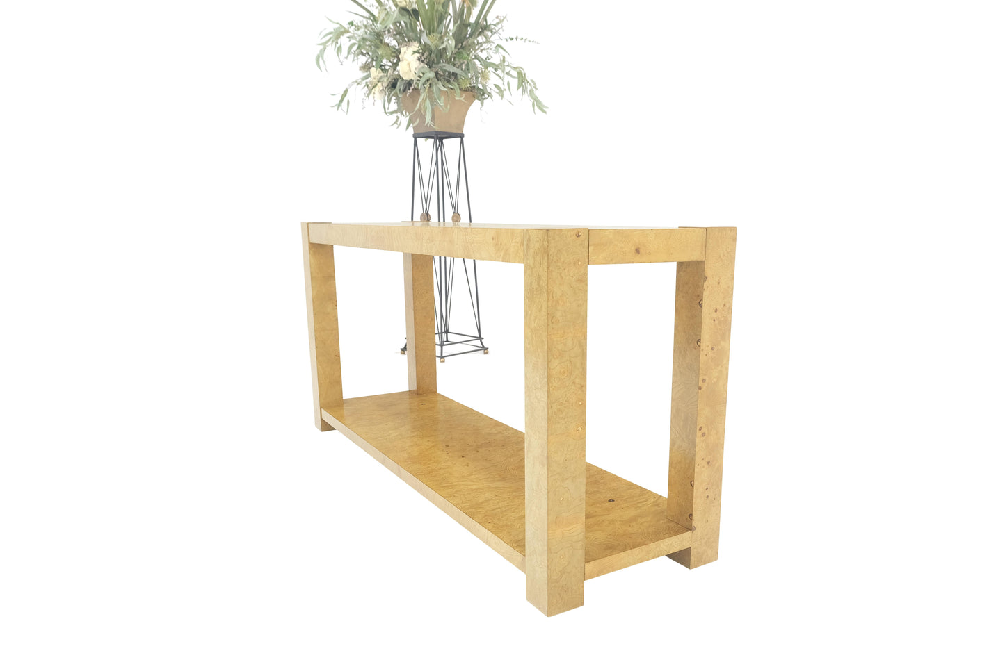 EstablishedLines Mid Century Burl Wood Two Tier long Rectangle Console Sofa Hall Table MINT!