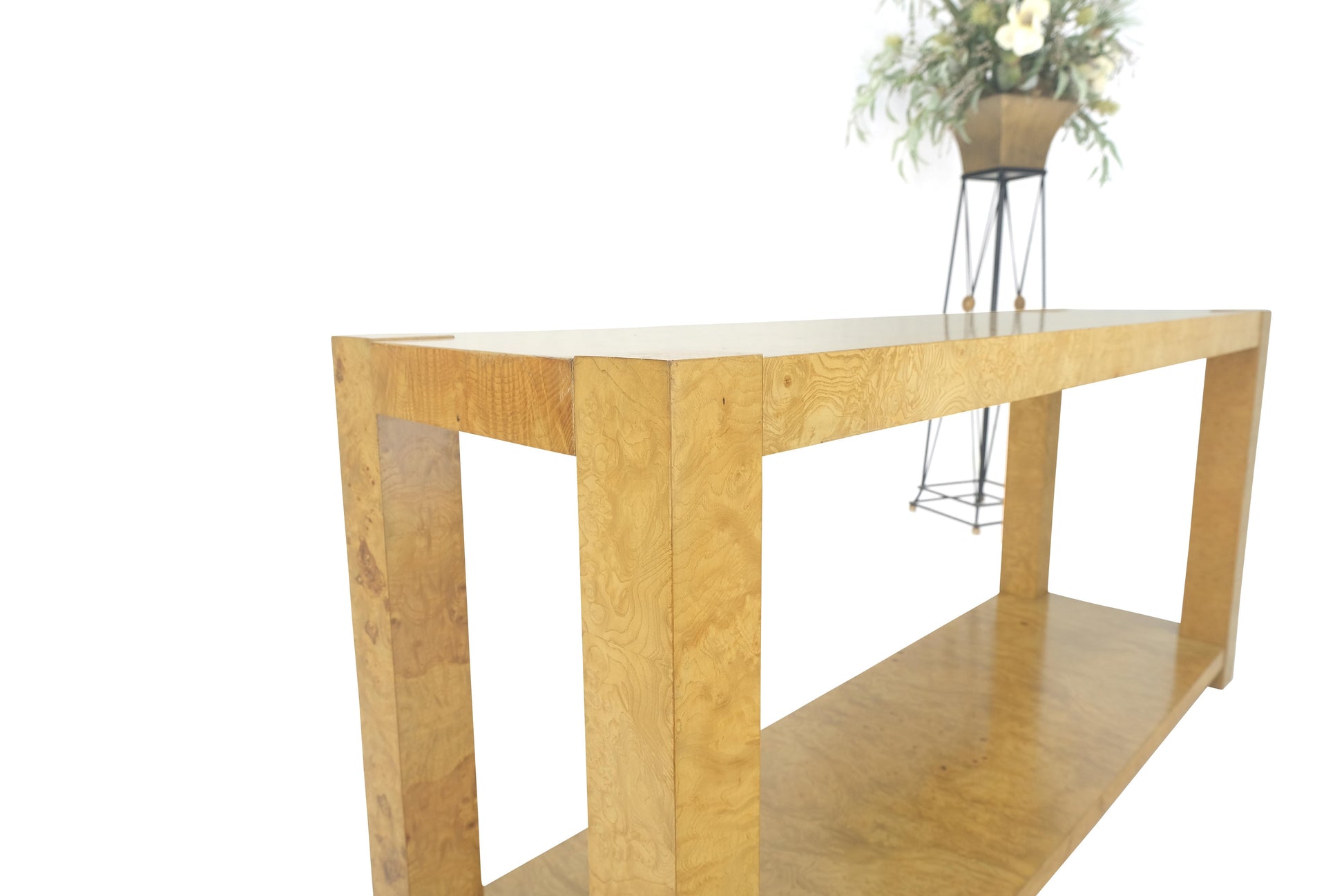 EstablishedLines Mid Century Burl Wood Two Tier long Rectangle Console Sofa Hall Table MINT!