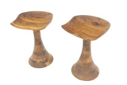 EstablishedLines Turned Bases Carved Seat Solid Oiled Walnut Bar Stools  MINT!