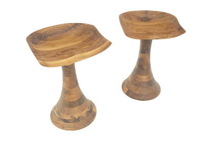 EstablishedLines Turned Bases Carved Seat Solid Oiled Walnut Bar Stools  MINT!