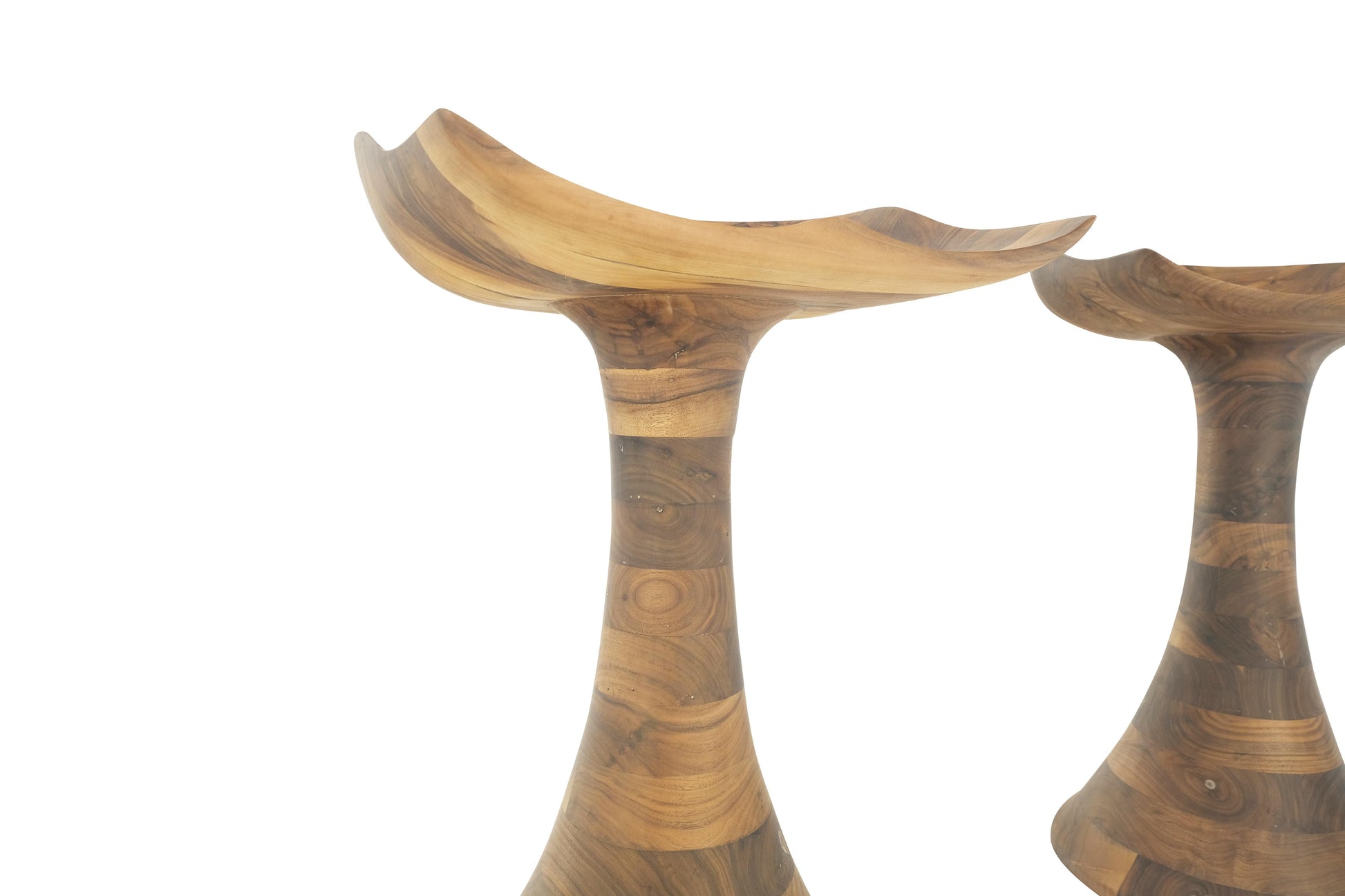 EstablishedLines Turned Bases Carved Seat Solid Oiled Walnut Bar Stools  MINT!