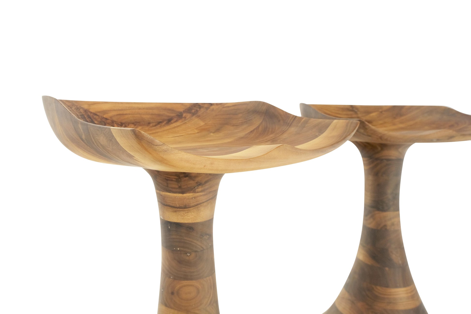 EstablishedLines Turned Bases Carved Seat Solid Oiled Walnut Bar Stools  MINT!