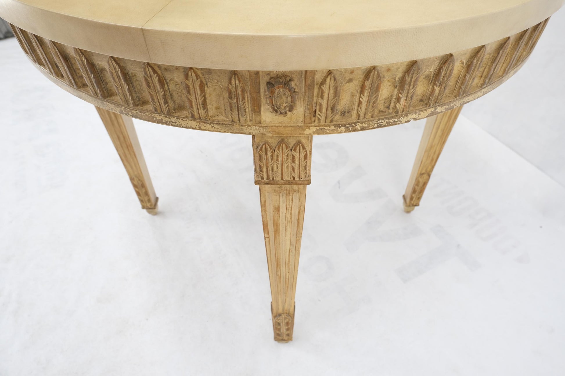 EstablishedLines Round Lacquered Leather parchment Top Occasional Lamp Accent Table Stand