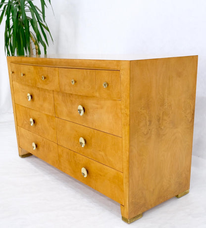 EstablishedLines 9 Drawers Art Deco Mid-Century Modern Burl Wood Bow Front Dresser Brass Pulls