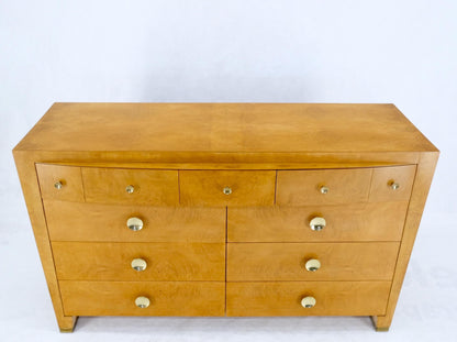 EstablishedLines 9 Drawers Art Deco Mid-Century Modern Burl Wood Bow Front Dresser Brass Pulls