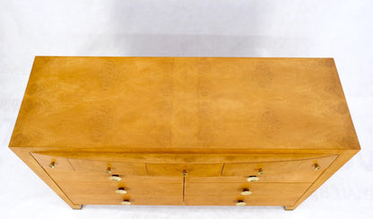 EstablishedLines 9 Drawers Art Deco Mid-Century Modern Burl Wood Bow Front Dresser Brass Pulls