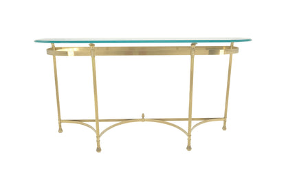 EstablishedLines Italian Modern Solid Brass Base Demi Lune Shape Glass Top Console Sofa Table