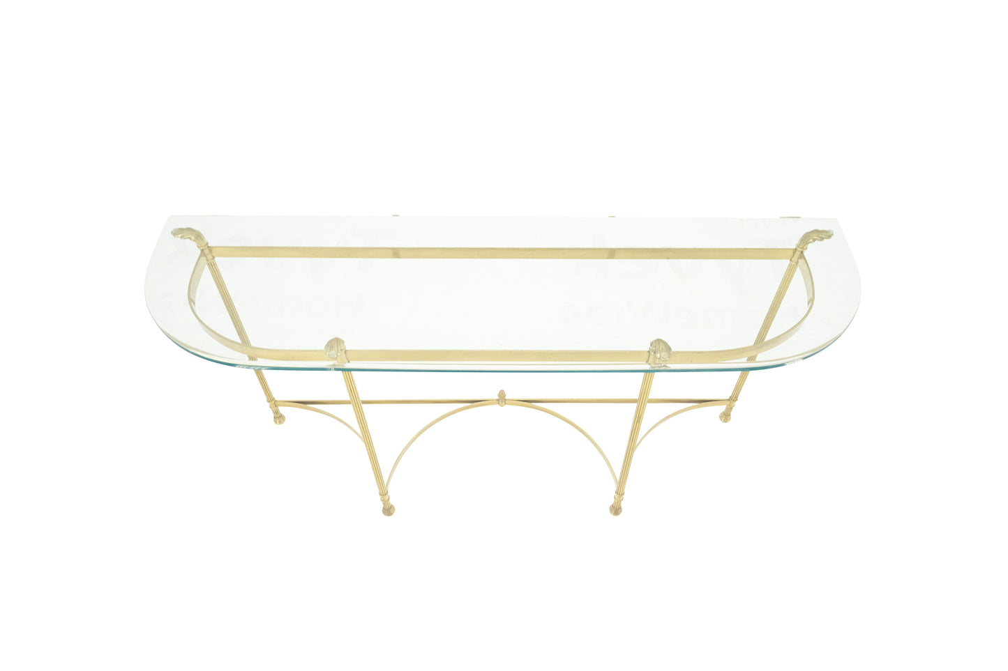 EstablishedLines Italian Modern Solid Brass Base Demi Lune Shape Glass Top Console Sofa Table