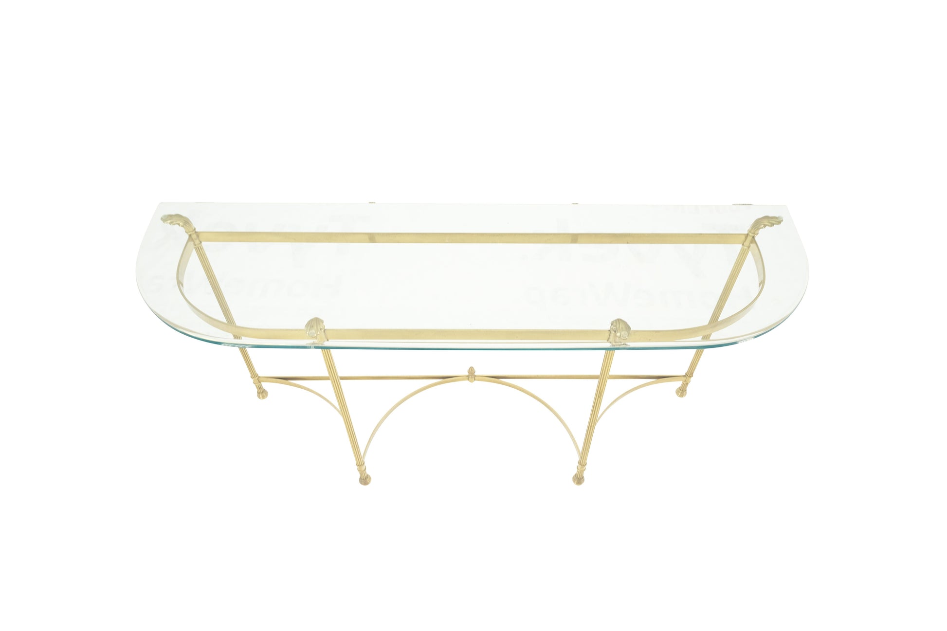 EstablishedLines Italian Modern Solid Brass Base Demi Lune Shape Glass Top Console Sofa Table