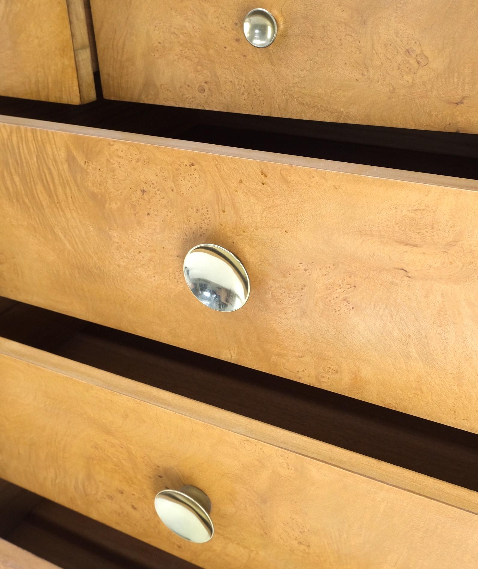 EstablishedLines 9 Drawers Art Deco Mid-Century Modern Burl Wood Bow Front Dresser Brass Pulls