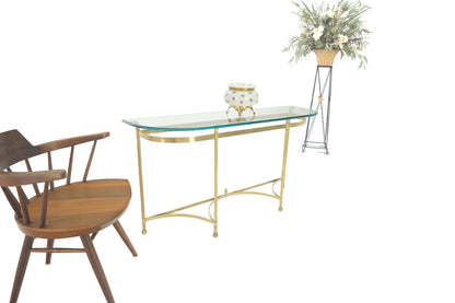 EstablishedLines Italian Modern Solid Brass Base Demi Lune Shape Glass Top Console Sofa Table