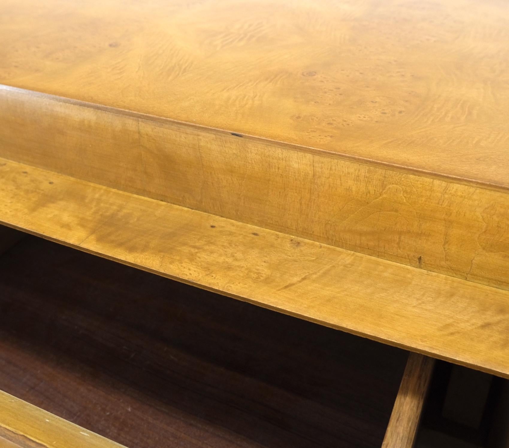 EstablishedLines 9 Drawers Art Deco Mid-Century Modern Burl Wood Bow Front Dresser Brass Pulls