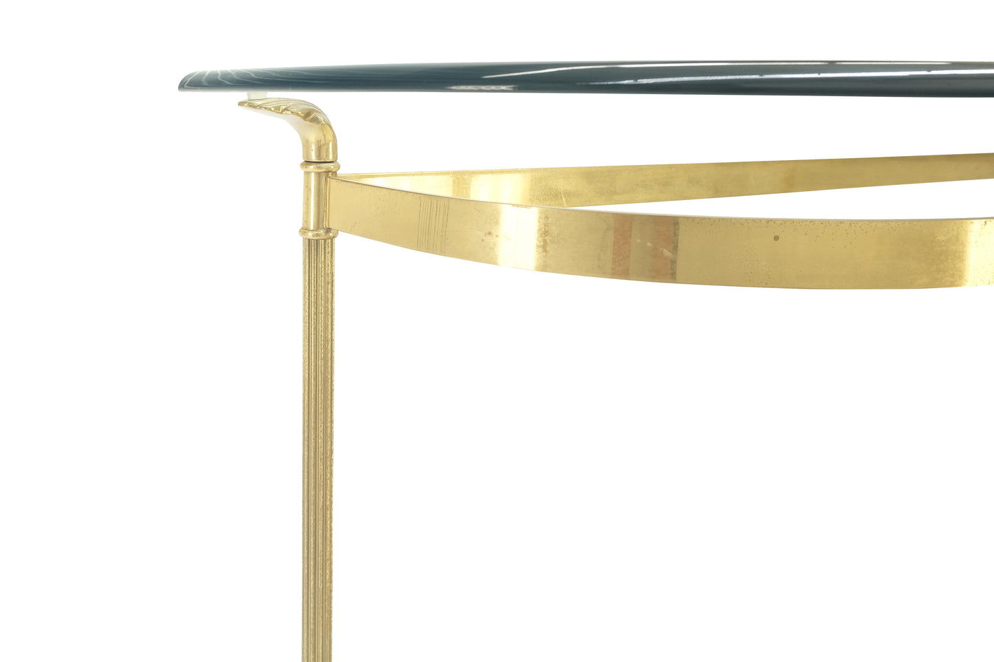 EstablishedLines Italian Modern Solid Brass Base Demi Lune Shape Glass Top Console Sofa Table