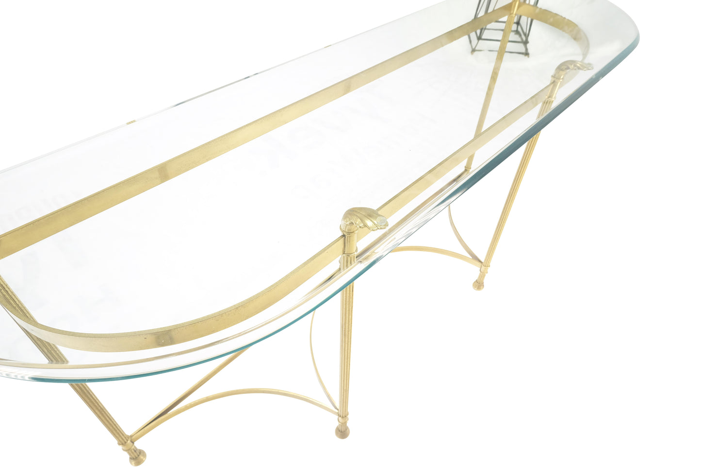EstablishedLines Italian Modern Solid Brass Base Demi Lune Shape Glass Top Console Sofa Table