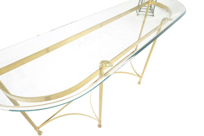 EstablishedLines Italian Modern Solid Brass Base Demi Lune Shape Glass Top Console Sofa Table