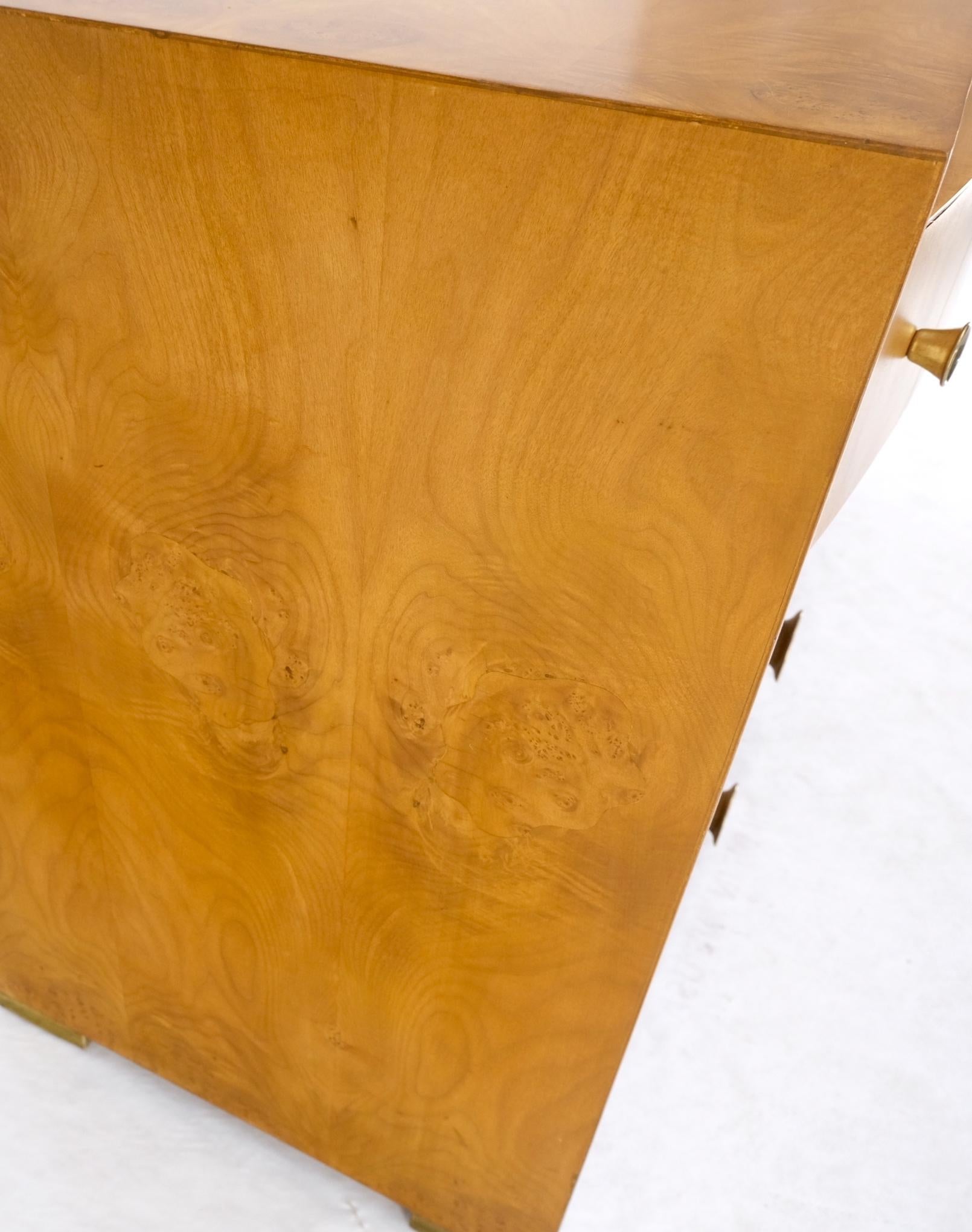 EstablishedLines 9 Drawers Art Deco Mid-Century Modern Burl Wood Bow Front Dresser Brass Pulls