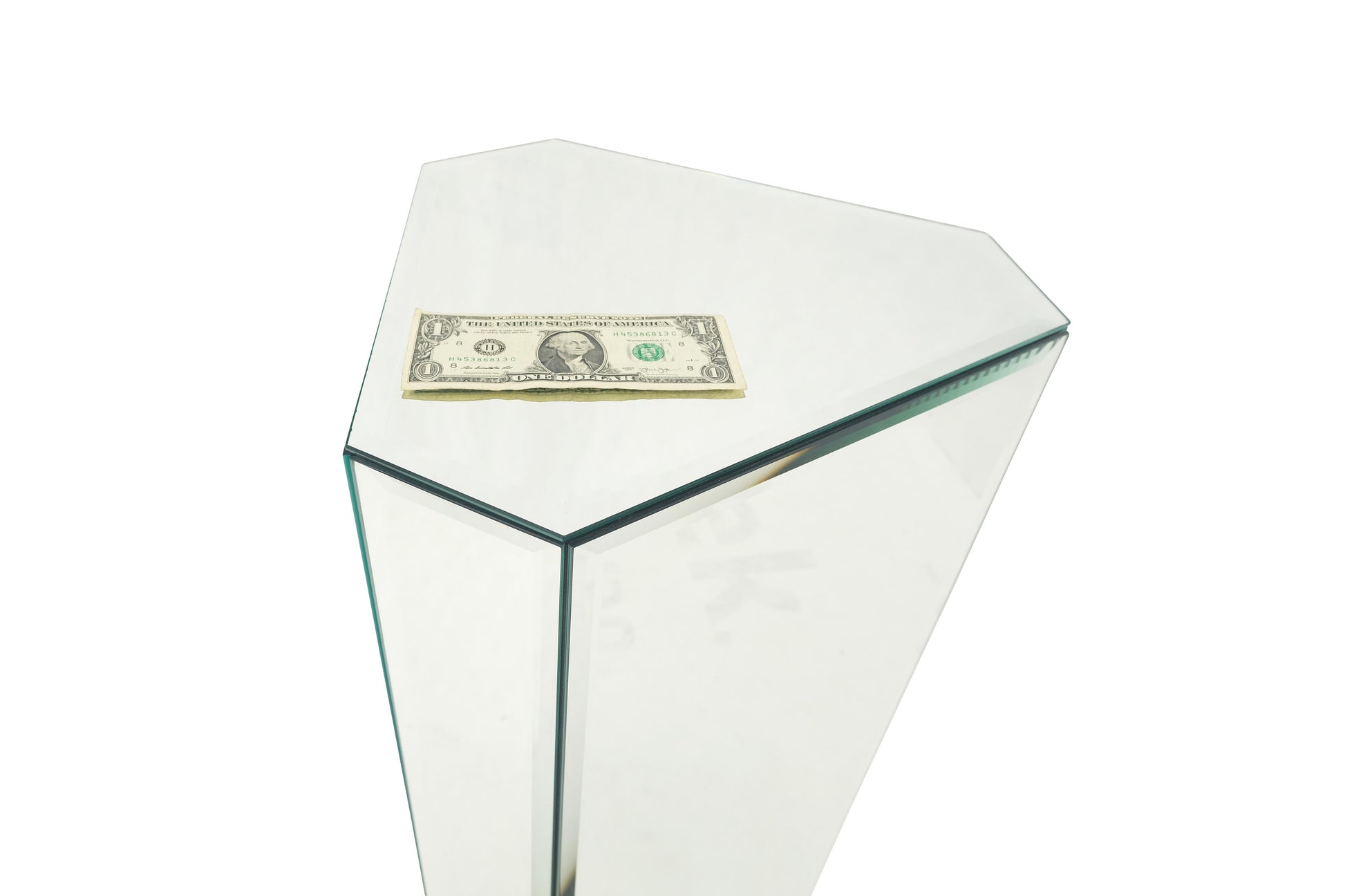 EstablishedLines Mid Century Modern Triangle Cut Corners Glass Beveled Mirror Pedestal Stand MINT