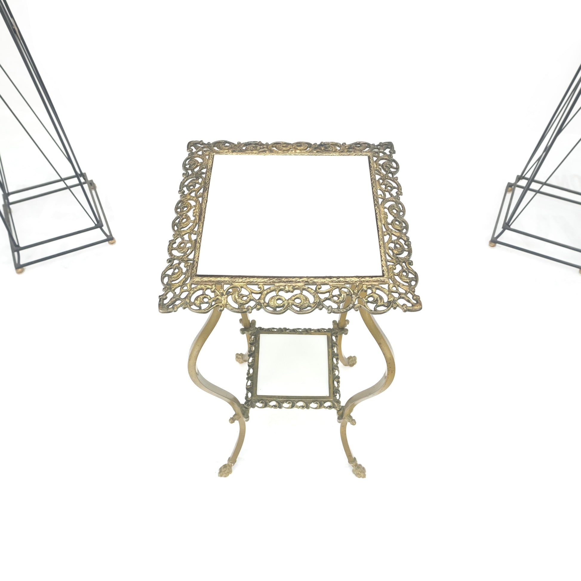 EstablishedLines Cast Brass & White Onyx Marble Two Tier Lamp Side Square Occasional Table MINT!
