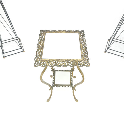 EstablishedLines Cast Brass & White Onyx Marble Two Tier Lamp Side Square Occasional Table MINT!